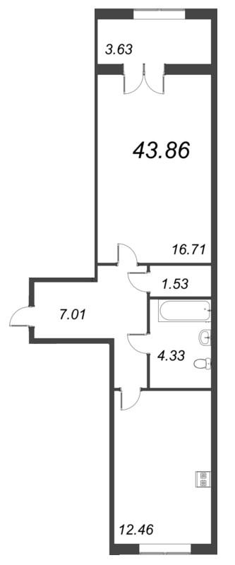 1 ккв 43,9 м²