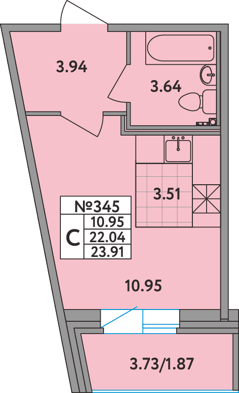 Студия 23,5 м²