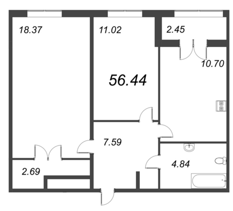 2 ккв 56,4 м²