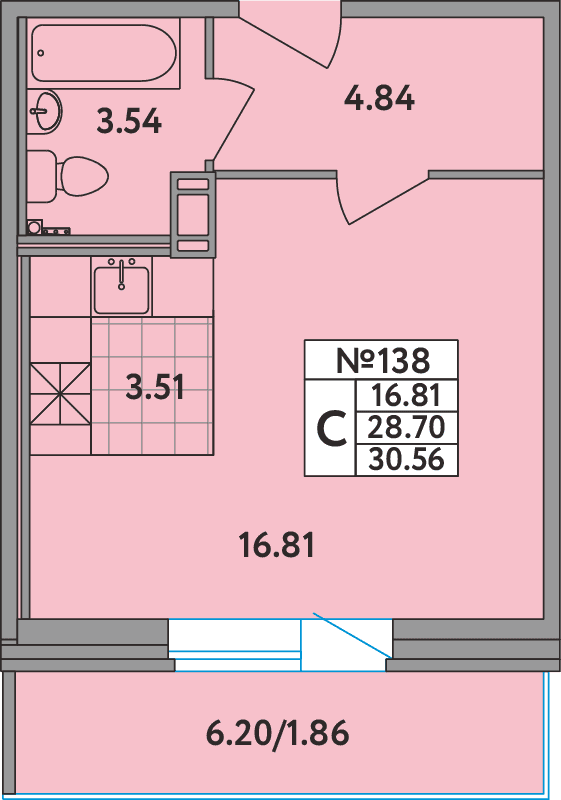 Студия 30,6 м²