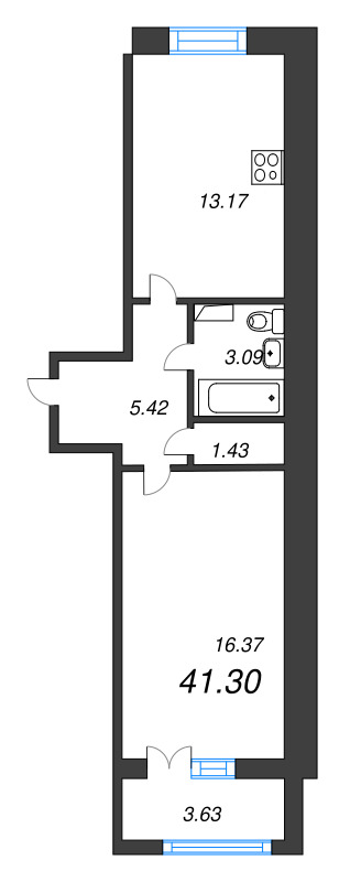 1 ккв 41,3 м²