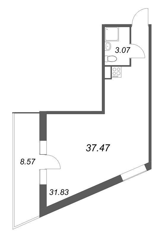 Студия 37,5 м²