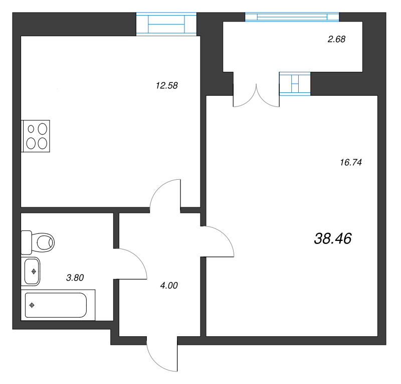 1 ккв 38,5 м²