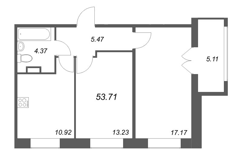 2 ккв 53,7 м²
