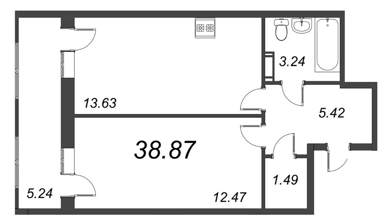 1 ккв 38,9 м²