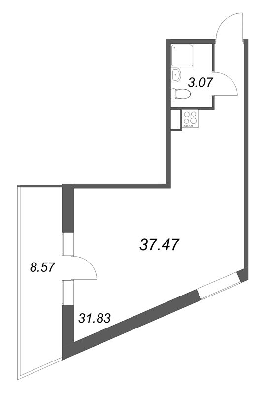 Студия 37,5 м²