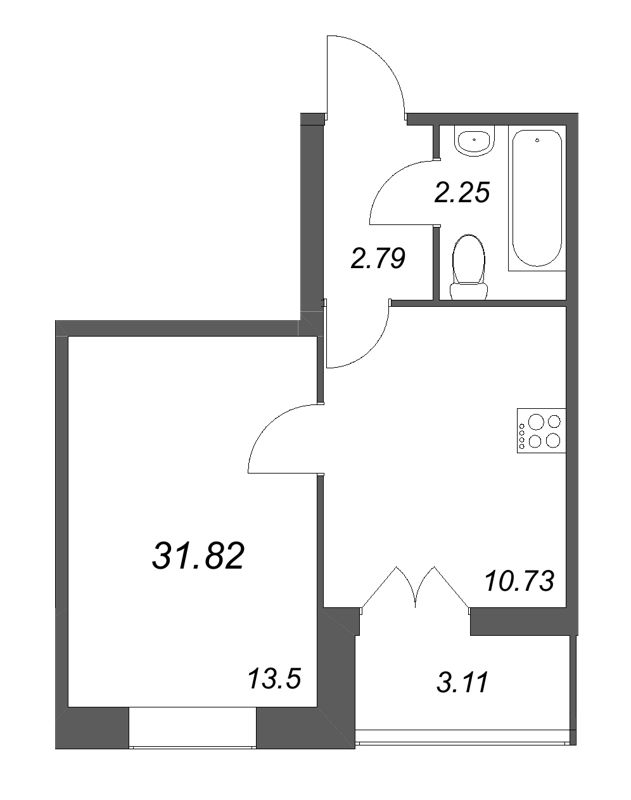 1 ккв 31,8 м²