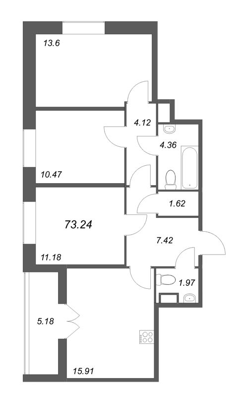 3 ккв 73,2 м²