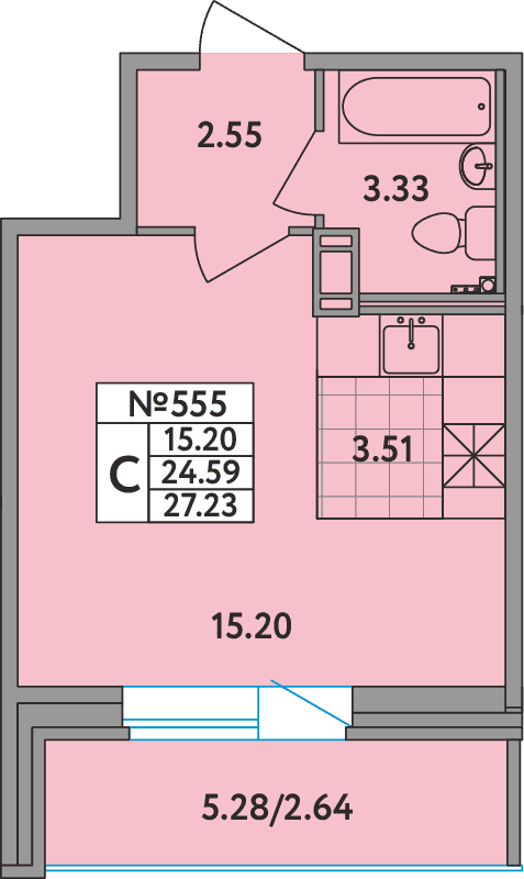 Студия 27,1 м²