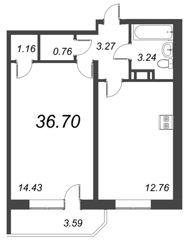 1 ккв 36,7 м²