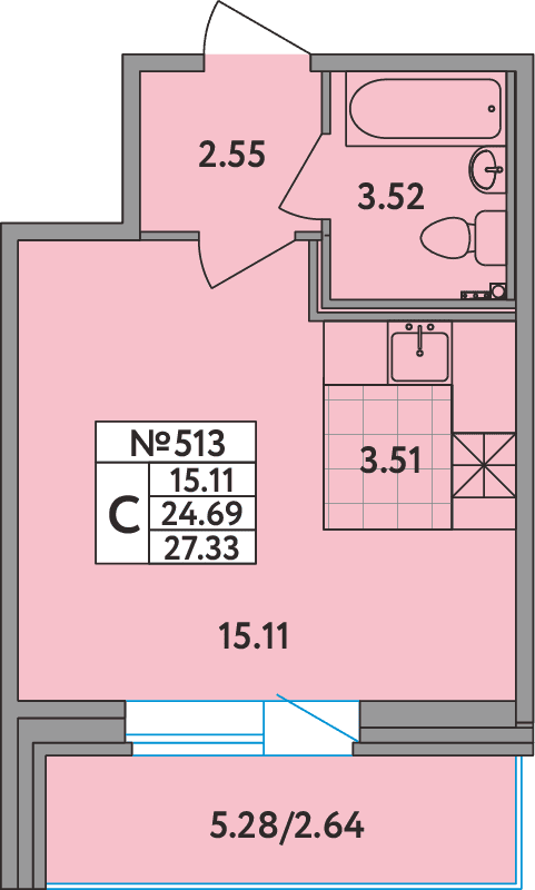 Студия 27,5 м²