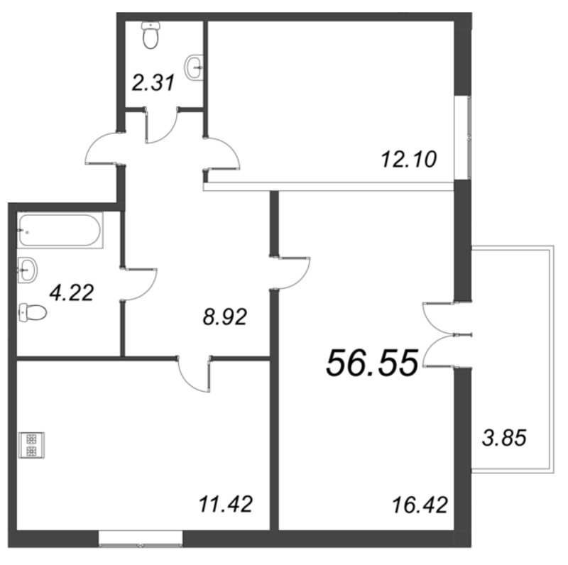 2 ккв 56,6 м²