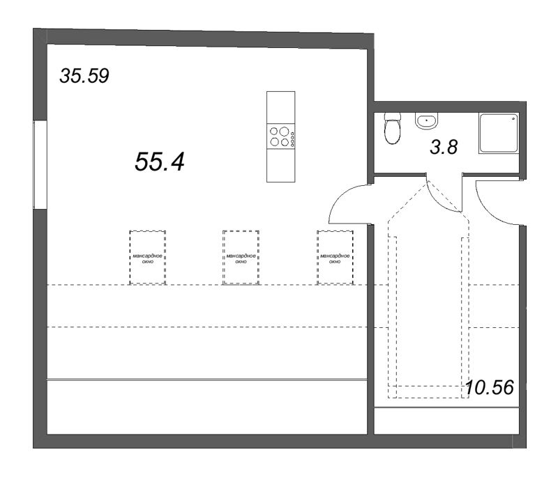 Студия 55,4 м²