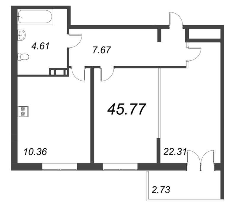 1 ккв 45,8 м²