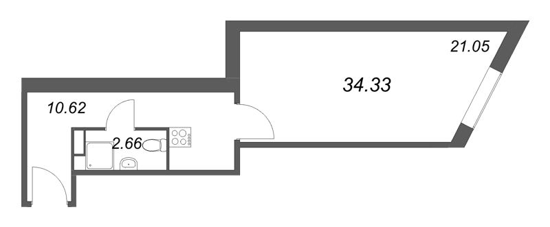 Студия 34,3 м²