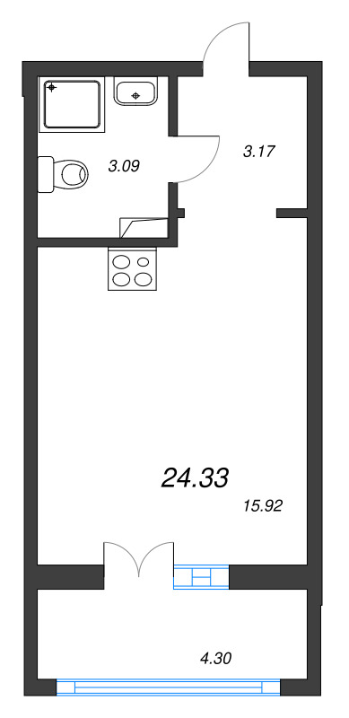 Студия 24,3 м²