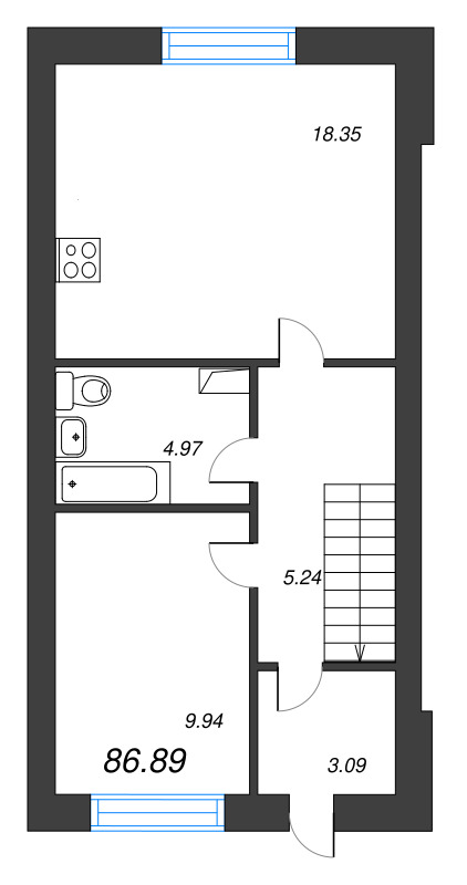 3 ккв 86,9 м²