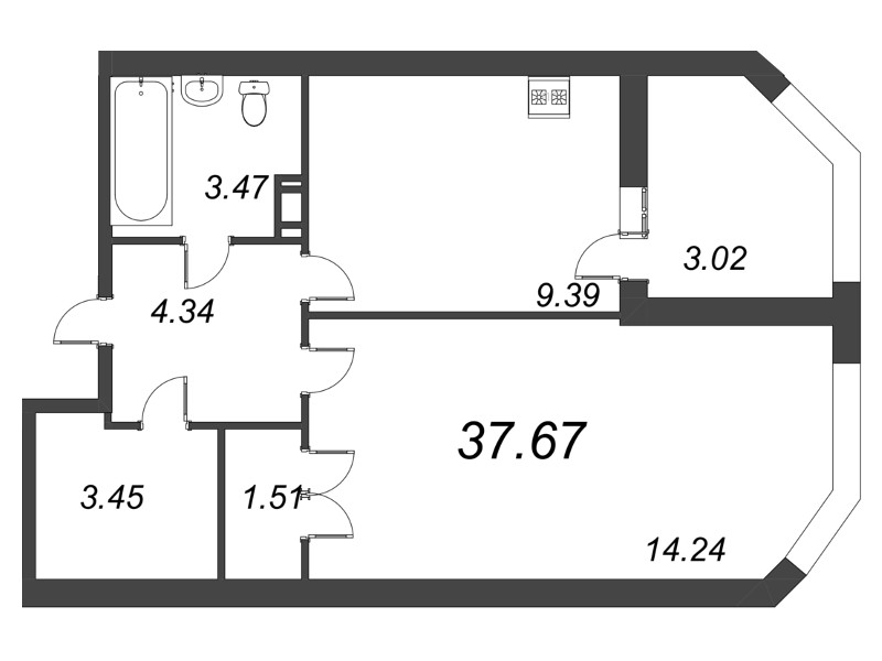 1 ккв 37,7 м²