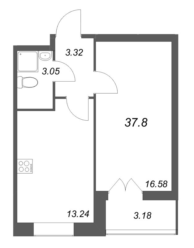 1 ккв 37,8 м²