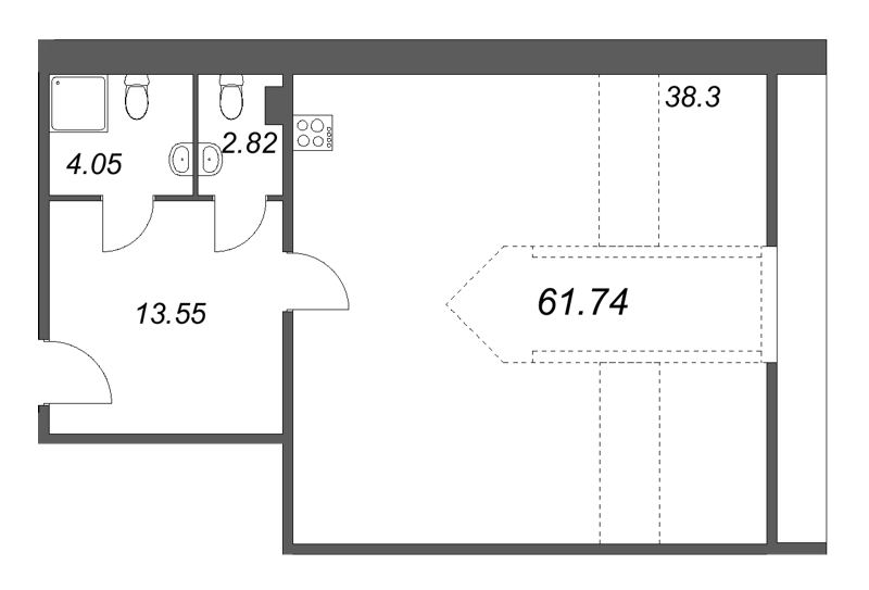 Студия 61,7 м²