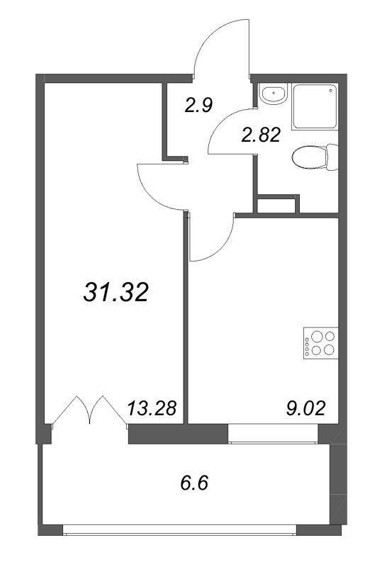 1 ккв 31,3 м²