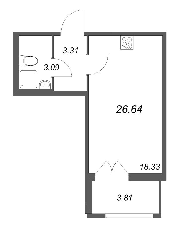 Студия 26,6 м²