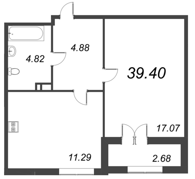 1 ккв 39,4 м²