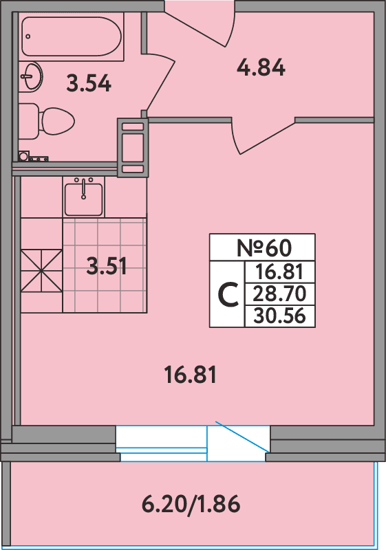 Студия 30,4 м²