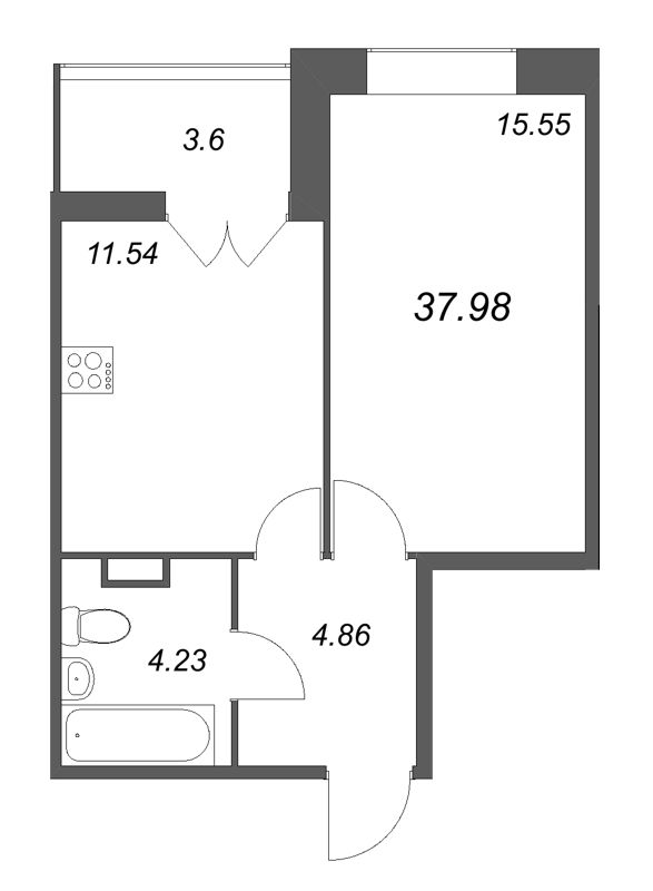 1 ккв 38 м²