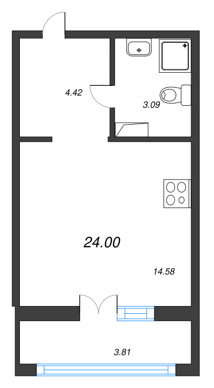 Студия 24 м²