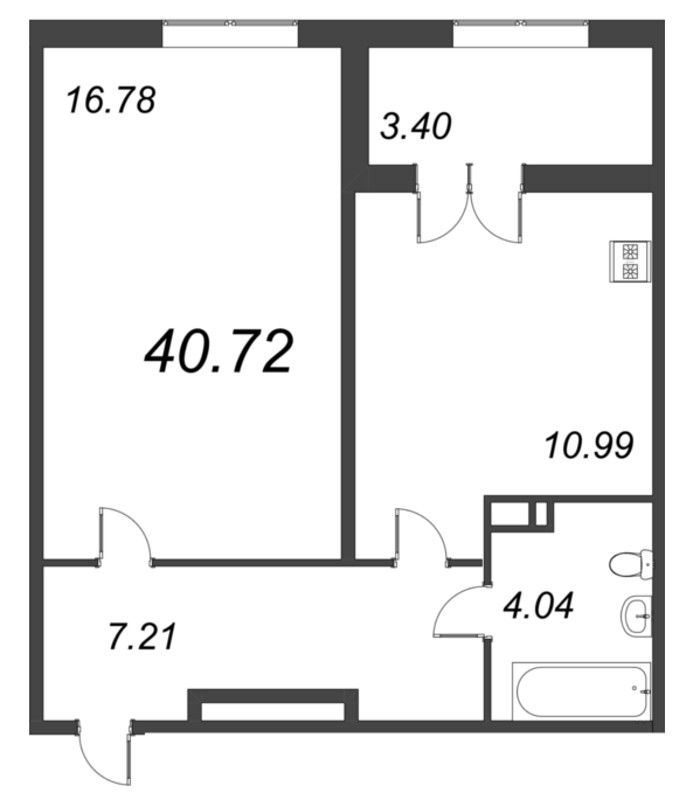 1 ккв 40,7 м²