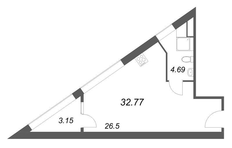 Студия 32,8 м²