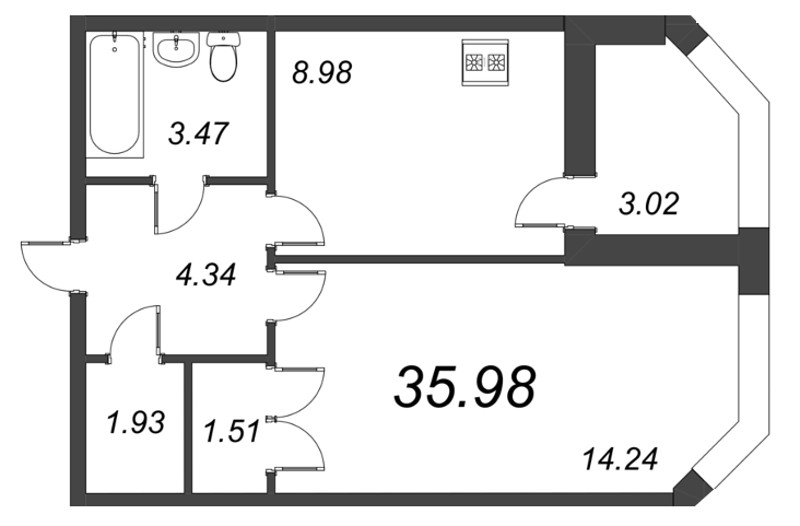 1 ккв 36 м²