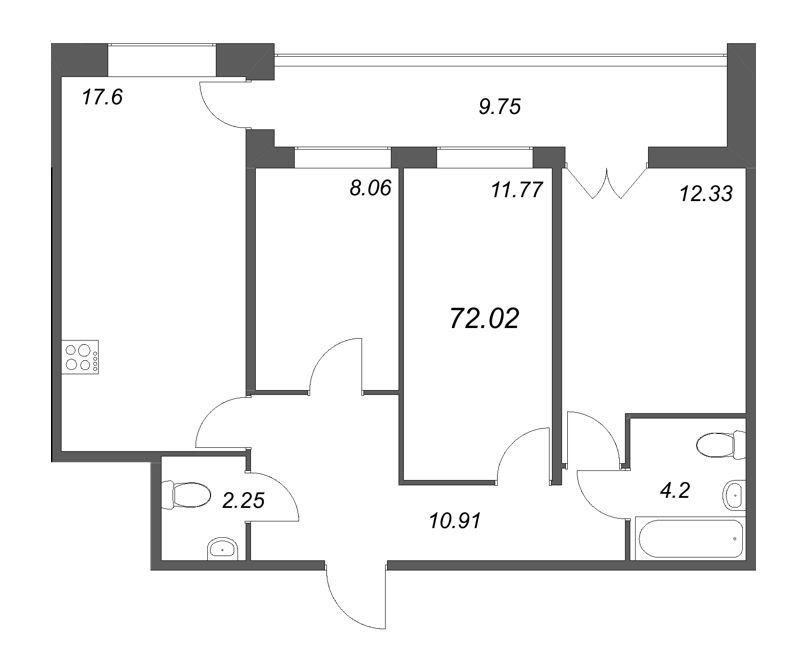 3 ккв 72 м²