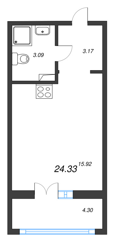 Студия 24,3 м²