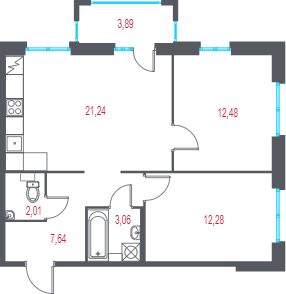 3 ккв (Евро) 59,9 м²