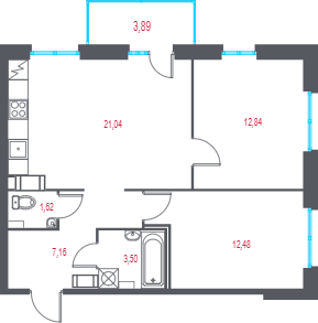 3 ккв (Евро) 59,8 м²