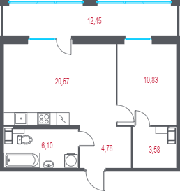 2 ккв (Евро) 49,7 м²