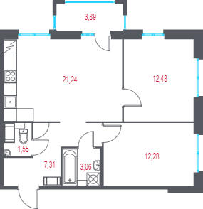 3 ккв (Евро) 59,1 м²