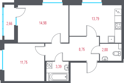2 ккв 56,9 м²