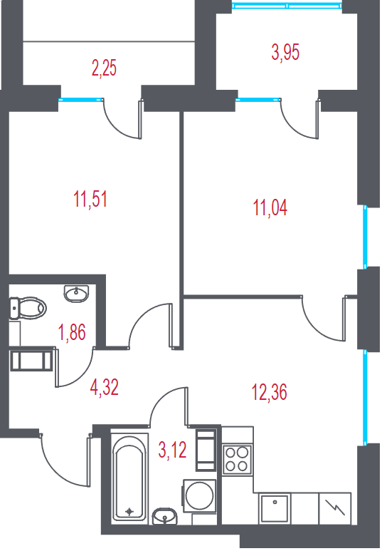 2 ккв 46,1 м²