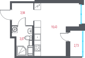 Студия 25,6 м²