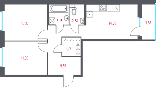 2 ккв 57,8 м²