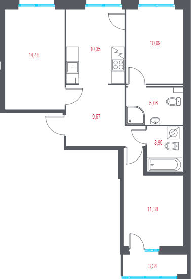 3 ккв 65,8 м²