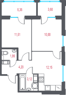 2 ккв 46,4 м²