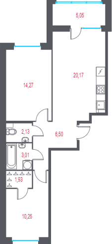3 ккв (Евро) 59,8 м²