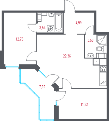 3 ккв (Евро) 60,5 м²