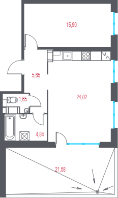 2 ккв (Евро) 58,5 м²