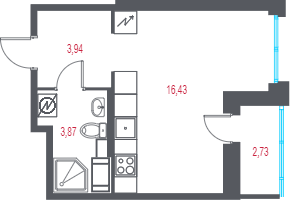Студия 25,6 м²
