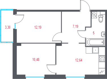 2 ккв 48,5 м²